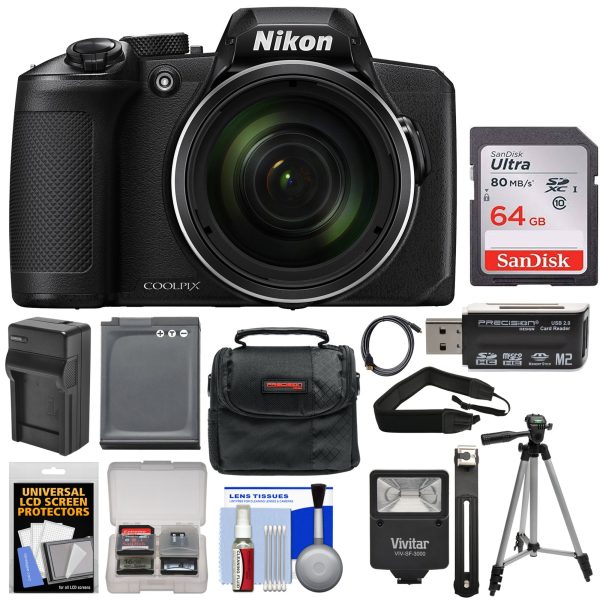 Nikon COOLPIX B600 Digital Camera (Black) with 64GB Card | Battery & Charger | Case | Flash | Tripod | Kit For Sale