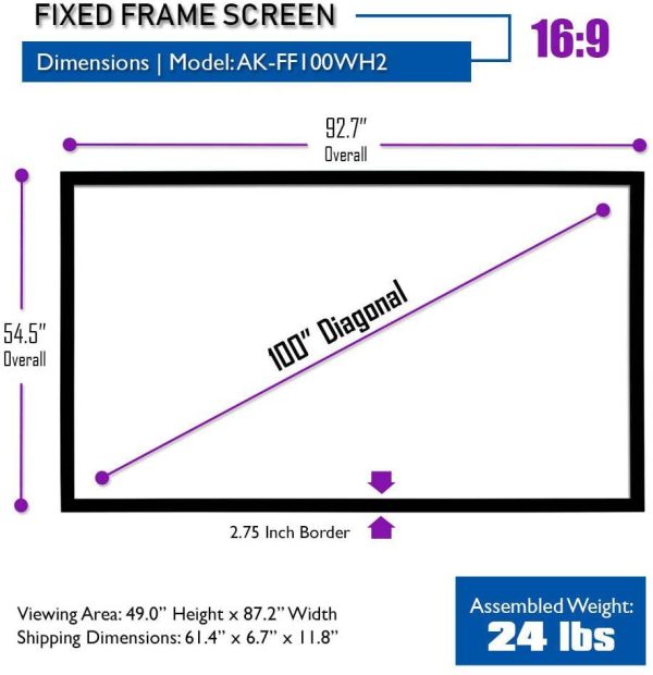 NJA Screens 100 inch Fixed Frame Projector Screen Wall Mount 16:9 8K 4K Ultra HD 3D Ready CINEWHITE UHD-B Black 100" Projection Screen Hot on Sale