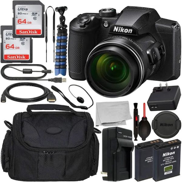 Nikon COOLPIX B600 Digital Camera (Black) with 2X 64GB Memory Cards Essential Bundle For Discount