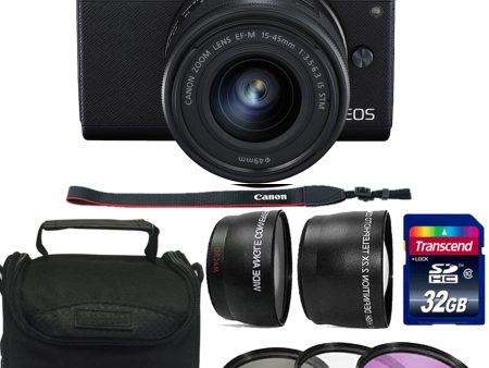 Canon EOS M200 Mirrorless Digital Camera with 15-45mm Lens (Black White) w  32GB Memory Essential Starter Kit For Discount