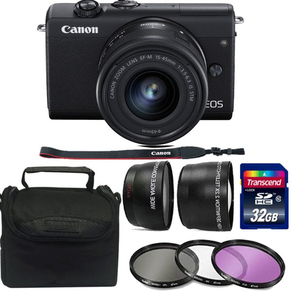 Canon EOS M200 Mirrorless Digital Camera with 15-45mm Lens (Black White) w  32GB Memory Essential Starter Kit For Discount