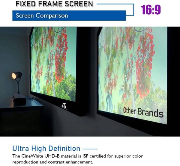 NJA Screens 100 inch Fixed Frame Projector Screen Wall Mount 16:9 8K 4K Ultra HD 3D Ready CINEWHITE UHD-B Black 100" Projection Screen Hot on Sale