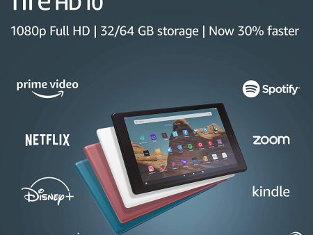 Amazon Fire HD 10 Tablet (10.1" 1080p full HD display, 64 GB) White (2019 Release) Hot on Sale