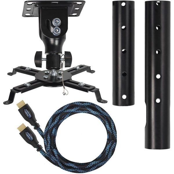 Cheetah Mounts Universal Projector Ceiling Mount Includes a 27" Adjustable Extension Pole and a Twisted Veins 15  HDMI Cable Fashion