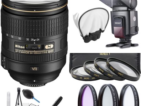 Nikon AF-S NIKKOR 24-120mm f 4G ED VR Zoom Lens with Universal Flash | Flash Diffuser | 77MM Filter Kit | 77 Close-Up Filter Bundle For Cheap