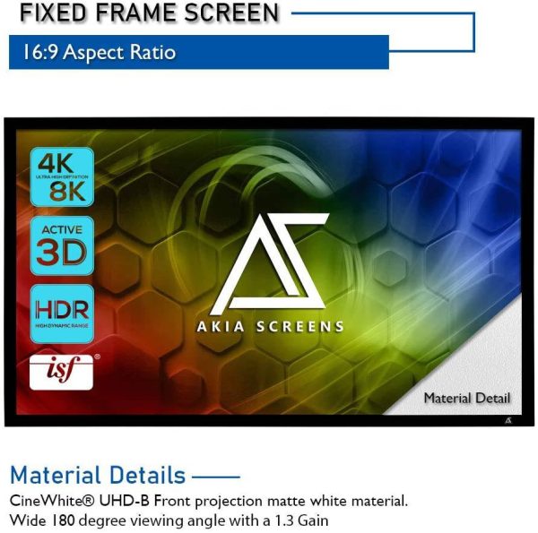 NJA Screens 100 inch Fixed Frame Projector Screen Wall Mount 16:9 8K 4K Ultra HD 3D Ready CINEWHITE UHD-B Black 100" Projection Screen Hot on Sale