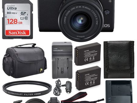 Canon EOS M200 Mirrorless Digital Camera with 15-45mm Lens (Black White) w  Sandisk 128GB Memory Card Starter Package Fashion