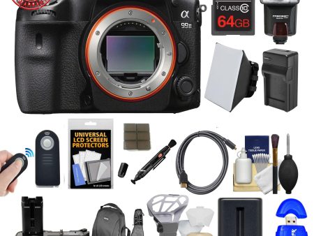 Sony Alpha A99 II Full Frame 4K Wi-Fi Digital SLR Camera Body with 64GB Card + Backpack + Flash + Battery & Charger + Grip + Remote + Kit Hot on Sale