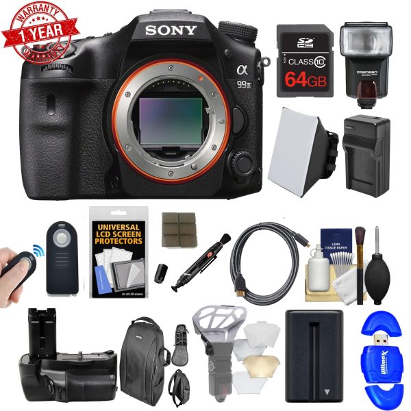 Sony Alpha A99 II Full Frame 4K Wi-Fi Digital SLR Camera Body with 64GB Card + Backpack + Flash + Battery & Charger + Grip + Remote + Kit Hot on Sale