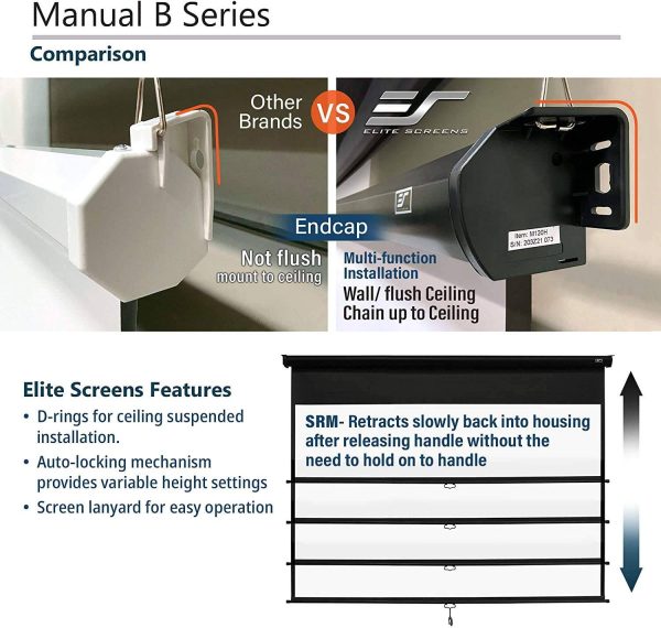 Elite Screens Manual B 100-INCH Manual Pull Down Projector Screen Diagonal Hot on Sale