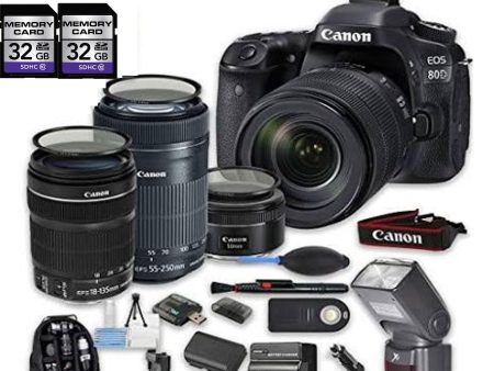 Canon Eos 80D DSLR Camera Bundle w  EF-S 18-135mm Lens|EF-S 55-250mm f 4-5.6 Is STM Lens|50mm f 1.8 STM Lens Bundle For Discount