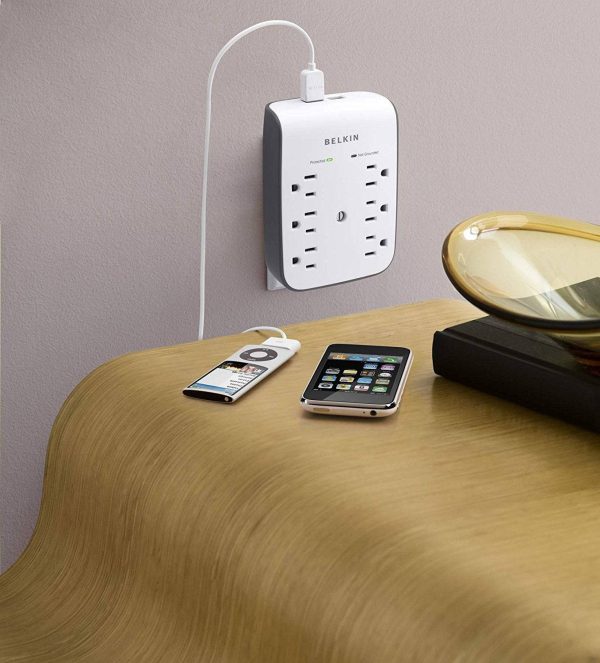 Belkin SurgePlus 6-Outlet Wall Mount Surge Protector with Dual USB Charging Ports (2.1 AMP   10 Watt), BSV602tt Fashion